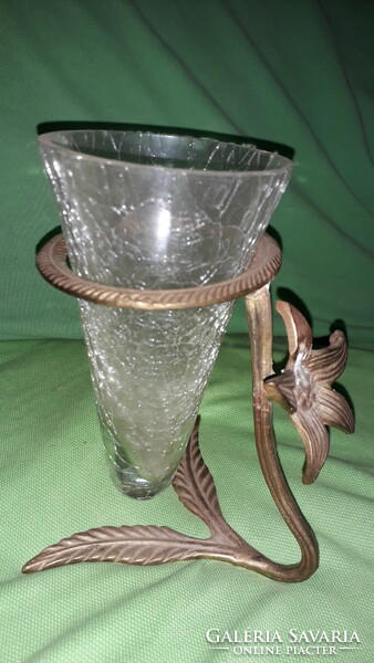 Antique art deco copper snow globe decorative copper vase holder with crystal funnel vase 18 cm according to pictures