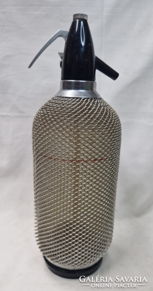 Retro old metal mesh large soda siphon soda bottle 36 cm.