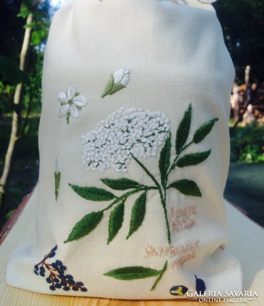 Embroidered herbal bag with elder pattern
