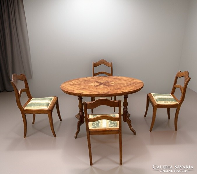 Antik Biedermeier étkezőasztal / tárgyaló asztal 4 db támlás székkel
