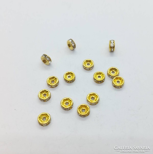 10 Gold rondelle with rhinestones 6 mm