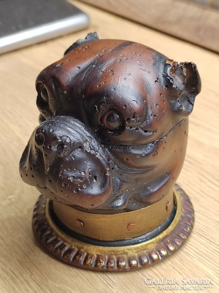 Angol viktoriánus 1870 fa réz bulldog kutya figurális tintatartó antik