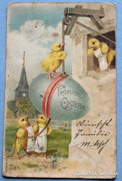 Antik  Húsvéti  üdvözlő képeslap  csibék  1901ből