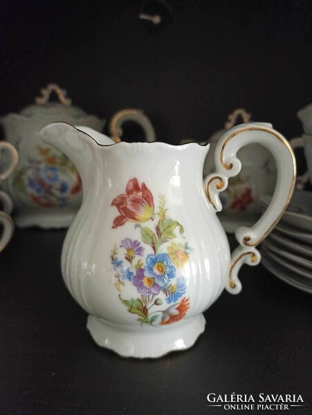 Zsolnay 6 személyes teáskészlet virágcsokor mintás barokk