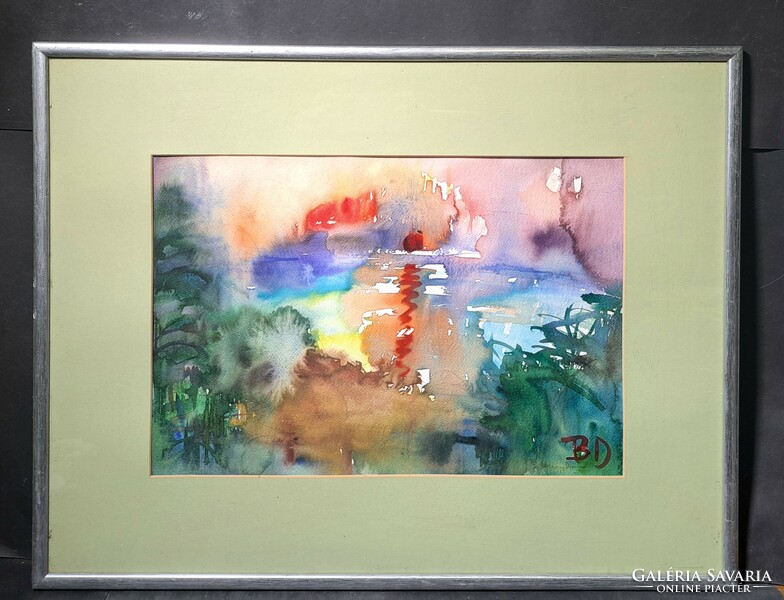 Diana of Beleznay: sunrise, Tunisia (watercolor silver frame) daughter of Erika Juhász - contemporary female painter