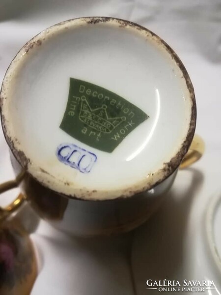 Régi cseh porcelán teás szett, tejkiöntővel, 1900-as évek eleje