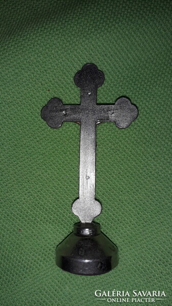 Old steel red fire-enamelled small table cross crucifix corpus 7 cm according to the pictures