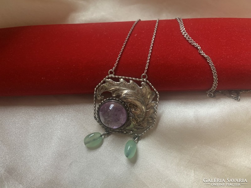 Rare silver collier with amethyst and aventurine