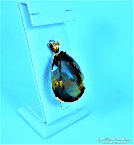 A special 14k gold pendant with a huge polished smoky quartz gemstone!!!