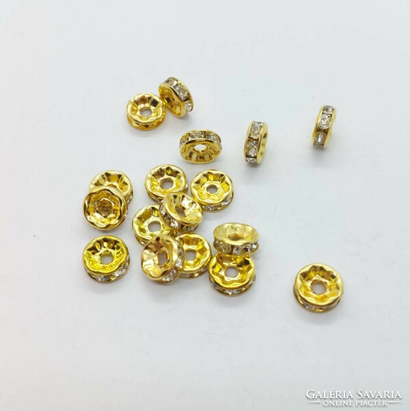 10 Gold rondelle with rhinestones 8 mm