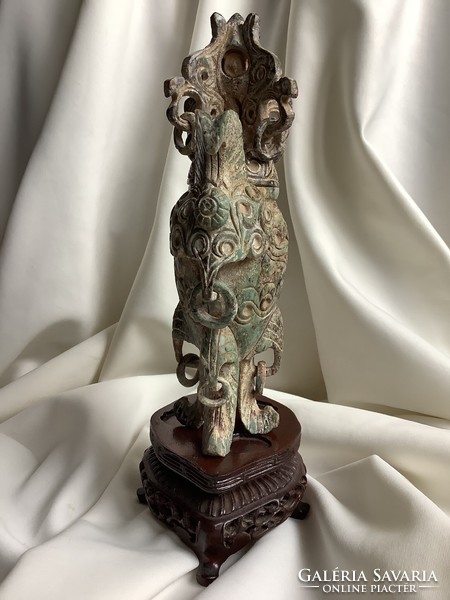 Kínai Jade edény váza füstölő faragott sárkány fedeles urna Oroszlán foo kutya kézműves buddhista