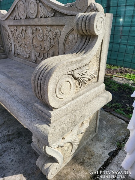 Decorative carved sandstone outdoor bench, garden bench