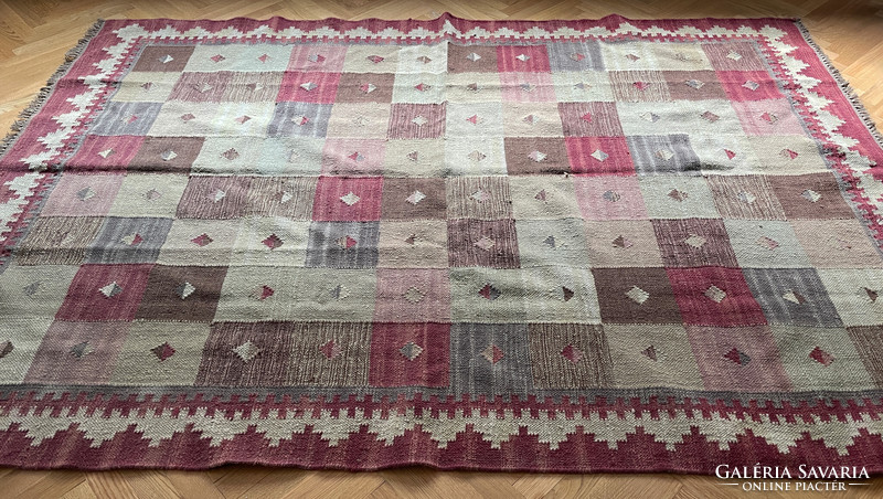 Eredeti vintage régi afgán gyapjú kocka mintás Chobi Kilim Kelim szőttes szőnyeg textil