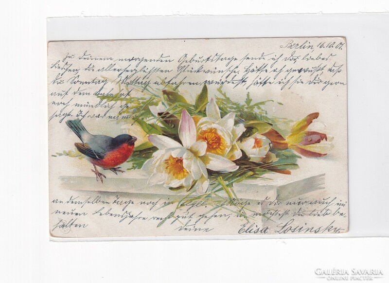 H:107 antique bird greeting card with long address 1912