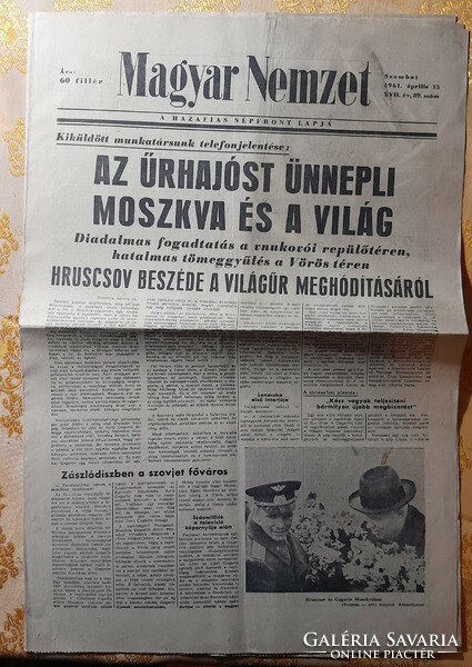1961. Magyar Nemzet, Gagarin visszatérés után