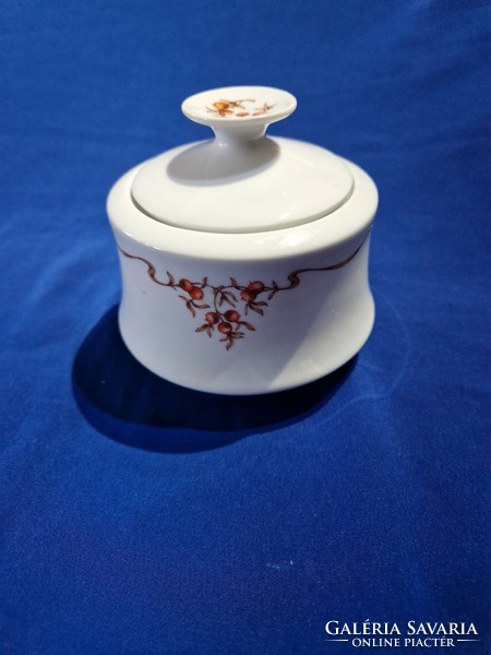 Larger Alföld porcelain sugar bowl with rosehip pattern