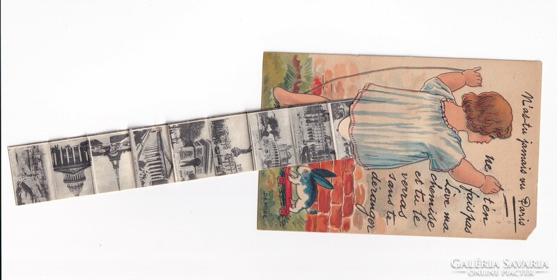 H:113 Antik Húsvéti Üdvözlő képeslap kihajthatós leporelló 1934 "PÁRIZS"