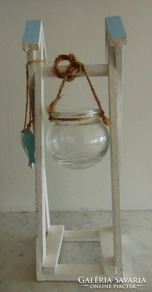 Candle holder glass on wooden holder 31 cm