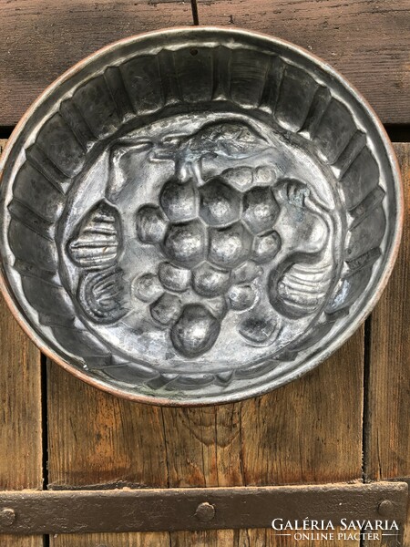 Red copper baking dish, grape pattern