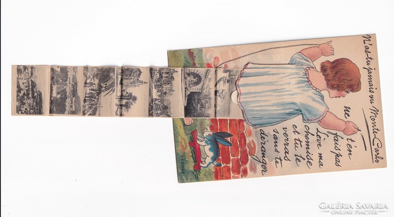 H:113 Antik Húsvéti Üdvözlő képeslap postatiszta kihajthatós leporelló "Monte-Carlo"