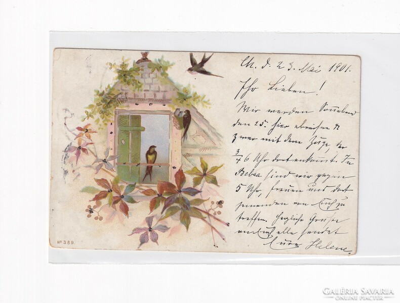 H:107 antique bird greeting card with long address