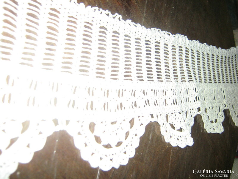 Beautiful antique handmade crochet white shelf strip / stained glass curtain