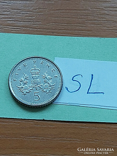 English England 5 pence 2000 ii. Queen Elizabeth, copper-nickel sl