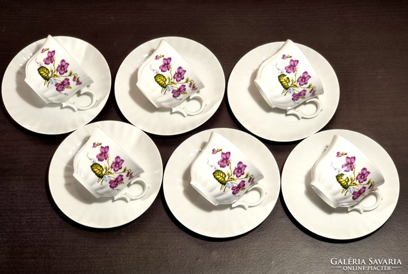*Wunsiedel Bavarian German porcelain, with 6 teacup bases, violet pattern decor, around the middle of the 20th century