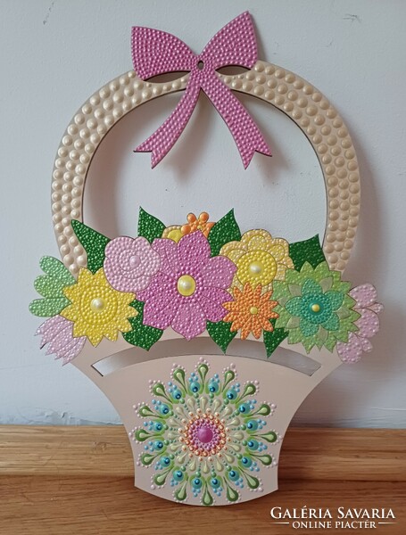 New! Spring flowers in a basket, hand painted, 29.5x21.5cm