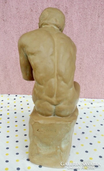 Contemporary terracotta artwork. Árpád Boncsér: free after Rodin, a thinker