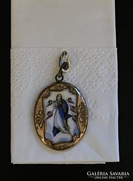 Virgin Mary pendant (can be placed in a gold or silver frame), fire enamel