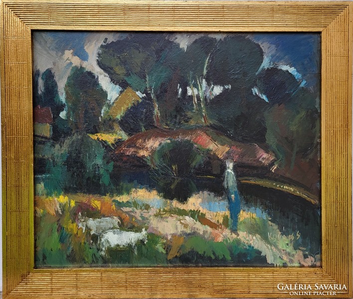 Kovács Sándor (1914 - ) Táj Kecskékkel c. Képcsarnokos festménye Eredeti Garanciával!