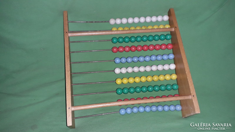 Retro wooden abacus with metal track and plastic beads in very nice condition 25x25 cm