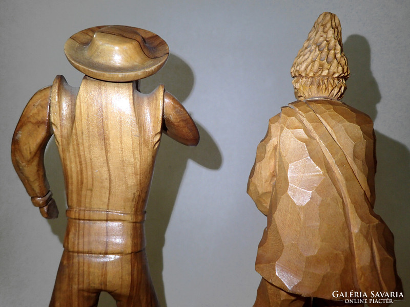 2 Pcs vintage hand-carved folk wood carving statue figure wood carving