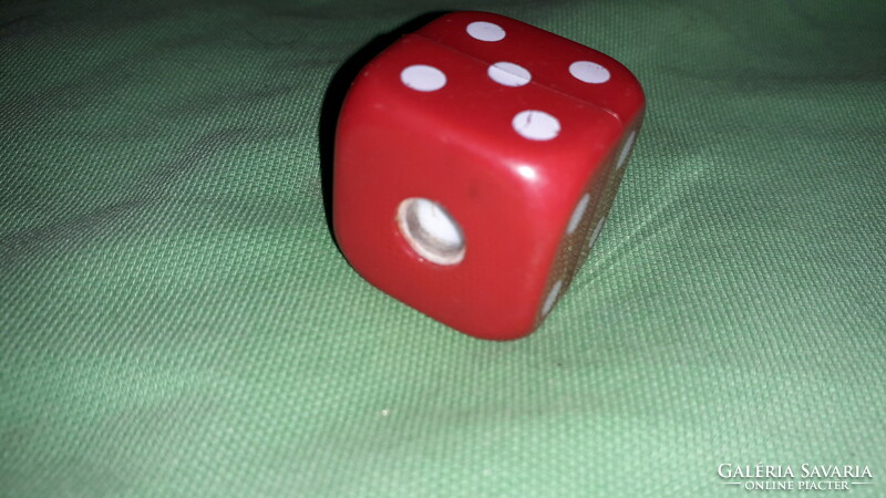 Old paper shop plastic red-white speckled dice pencil sharpener 5x5x5 cm according to the pictures