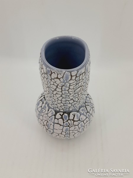 Cracked glazed ceramic vase from Hódmezővásárhely, 13 cm
