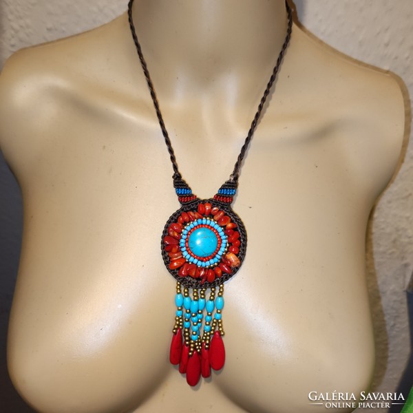 New ethnic tribal style coral/turkinite necklace 8ocm