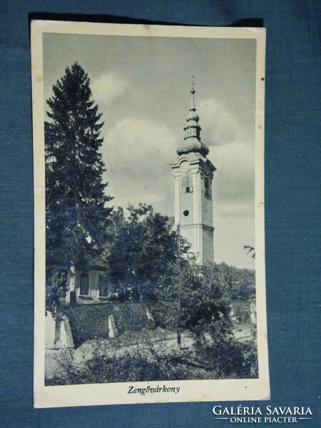 Postcard, bell tower, church, skyline detail