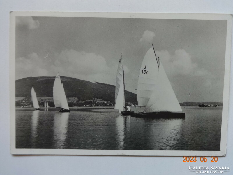 Old postcard: Balaton, swelling sails (1938)