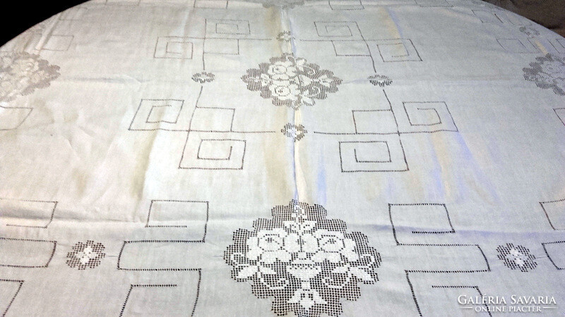 Antique festive thin linen tablecloth - rich handwork - 220 x 132 - art&decoration