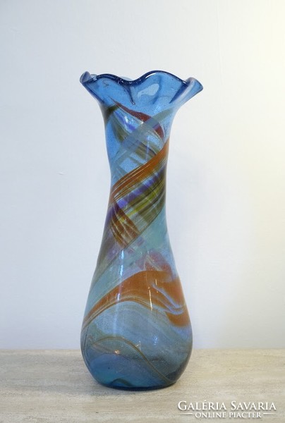 Light blue glass vase by Hungarian glass artist György Buczkó