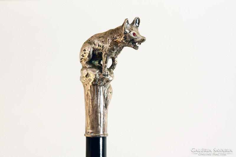 Fox on the Rock walking stick with silver handle ruby eyes 92cm | walking stick with a silver head