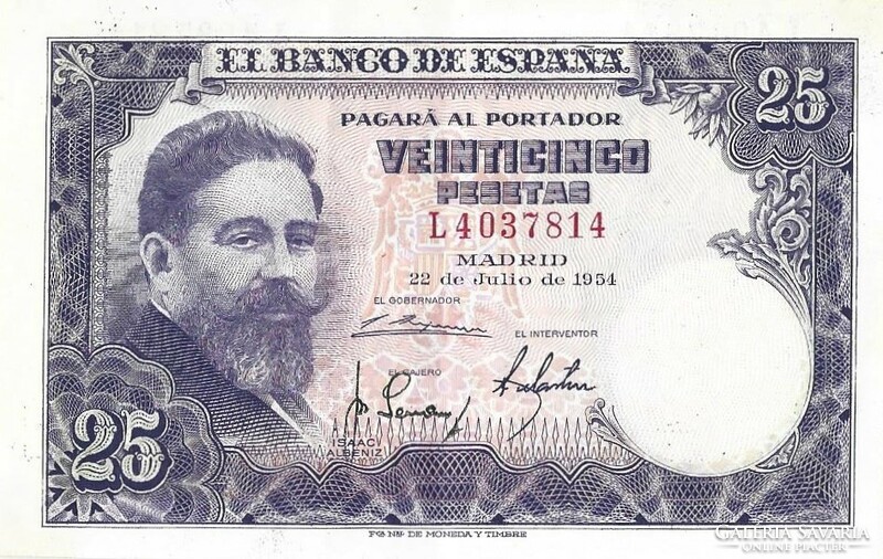 25 Pesetas pesetas 1954 Spain aunc