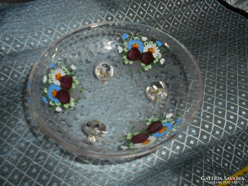 Csiszolt+ zománcfestett üveg asztalközép-kínálótál
