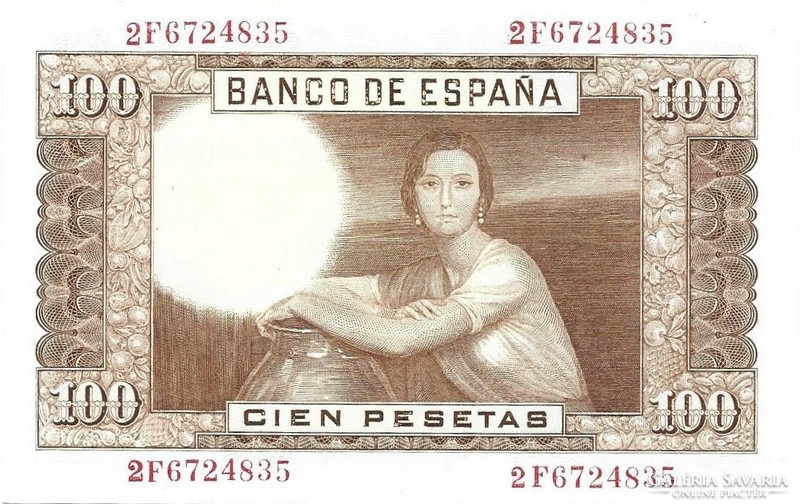 100 peseta pesetas 1953 Spanyolország 2. aUNC