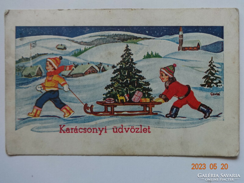 Régi grafikus karácsonyi képeslap (1938)