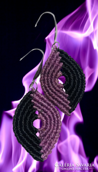 Black and purple macrame earrings