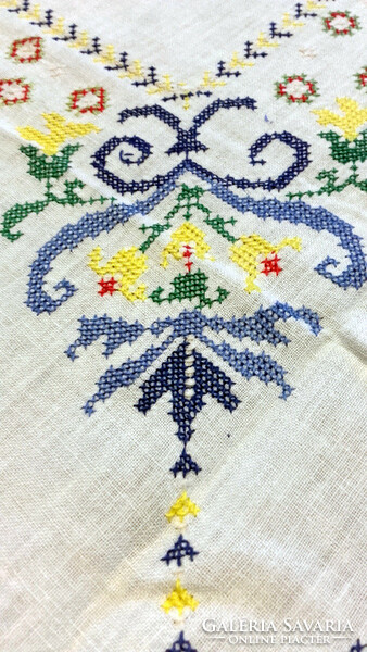 Vintage festive linen - rich cross stitch tablecloth 160 x 130 - art&decoration
