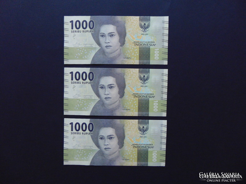 Indonézia 3 darab 1000 rupia sorszámkövető - hajtatlan bankjegyek