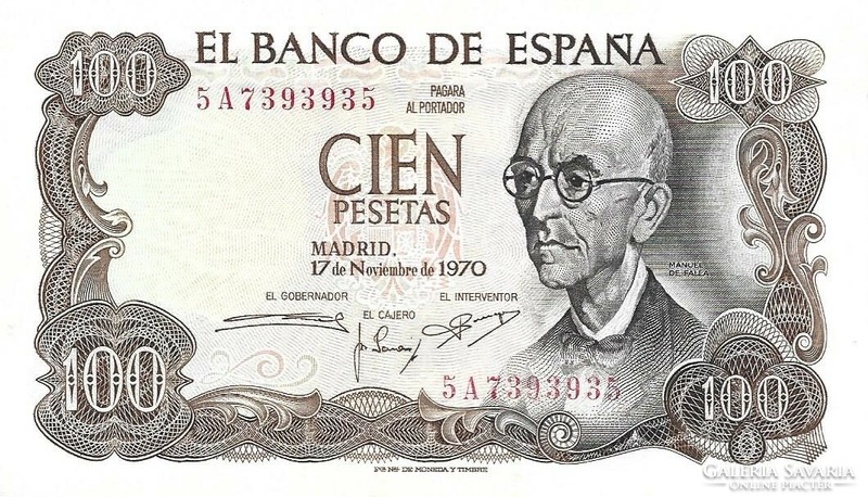 100 peseta pesetas 1970 Spanyolország 3. Gyönyörű